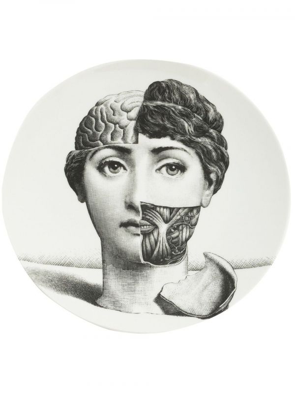  Fornasetti Brain Portrait Printed Plate - Black 