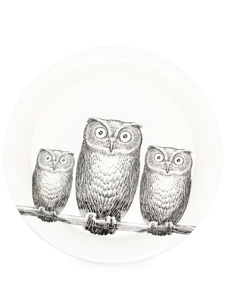 Fornasetti Civette Circular Iron Tray - White 
