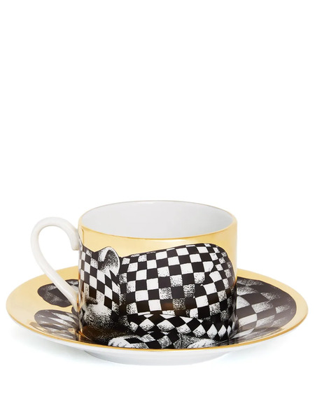  Fornasetti High Fidelity Quadrettato Porcelain Tea Cup - Black 