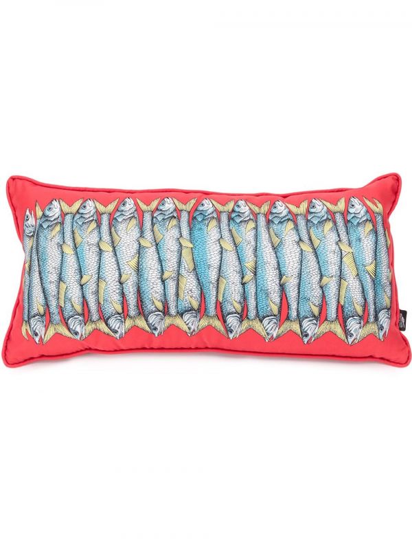  Fornasetti Sardine Silk Cushion - Red 