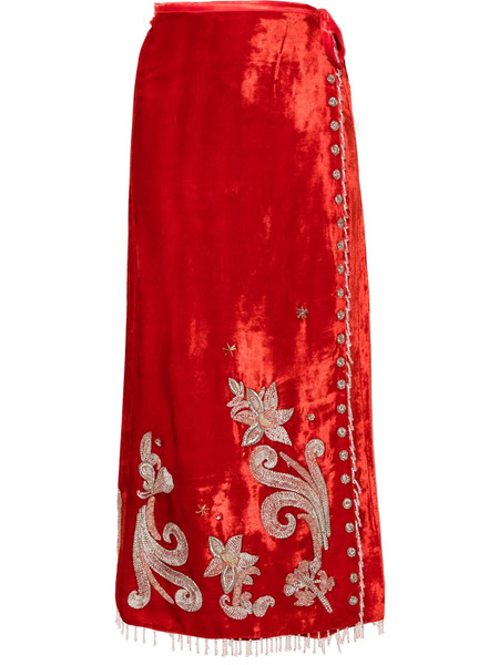  Forte Forte Bead-detail Velvet Skirt - Red 