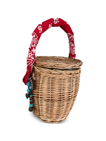  Fortela Mini Bandana Concho Wicker Bag - Brown 