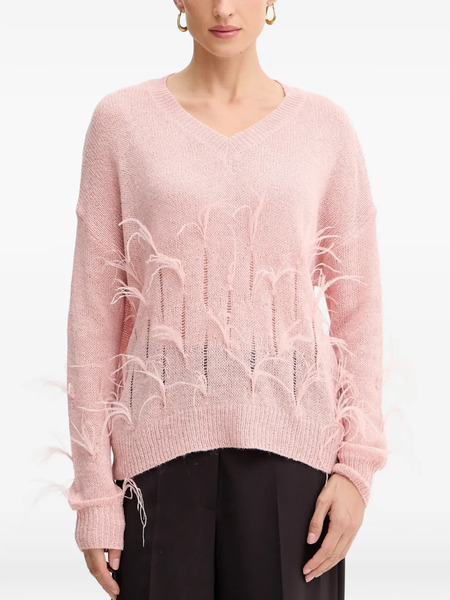  Fracomina Feather-embellished V-neck Sweater - Pink 