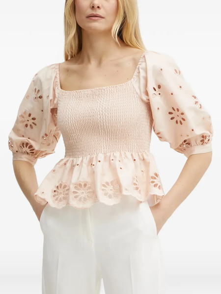  Fracomina Floral-cut Smocked Blouse - Pink 