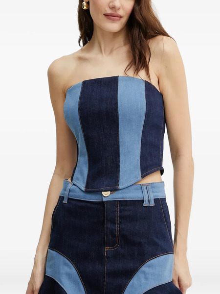  Fracomina Panelled Strapless Top - Blue 