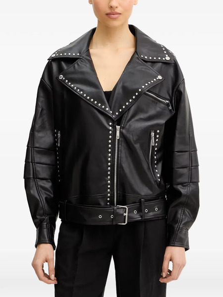  Fracomina Stud-embellished Zip-up Biker Jacket - Black 