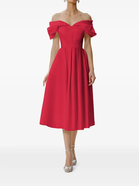  Framboise Glamo Off-shoulder Midi Dress - Red 