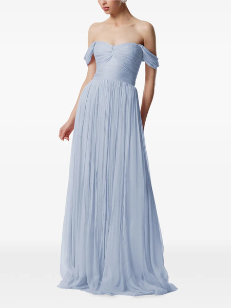  Framboise Roselyn Off-shoulder Silk Maxi Dress - Blue 