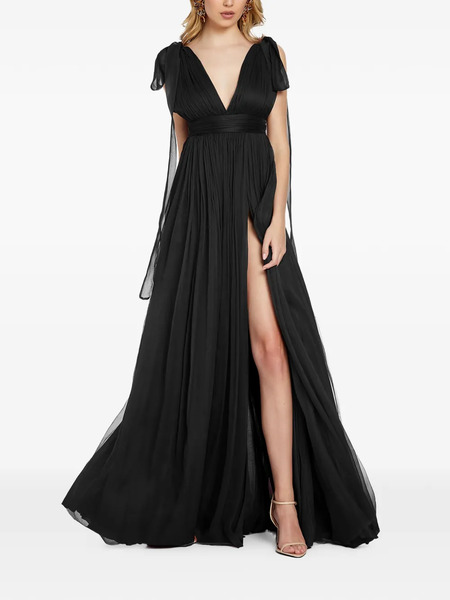  Framboise Savana V-neck Silk Maxi Dress - Black 