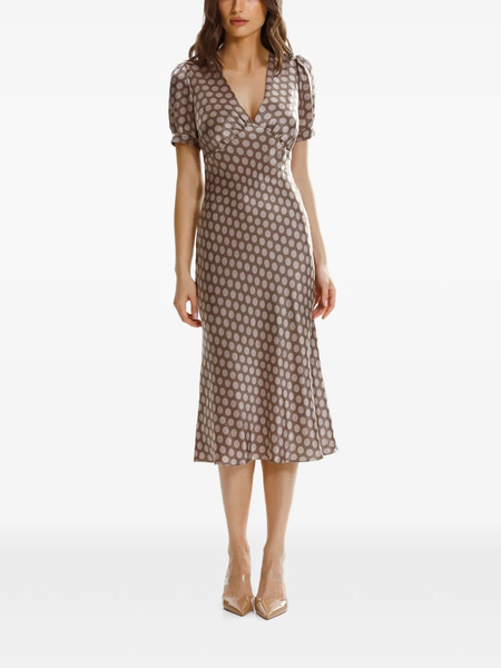  Framboise Sharon Polka-dot Silk Midi Dress - Brown 