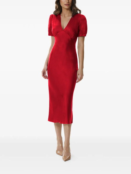  Framboise Sharon V-neck Midi Dress - Red 