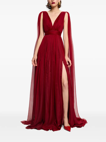  Framboise Yamina V-neck Silk Maxi Dress - Red 