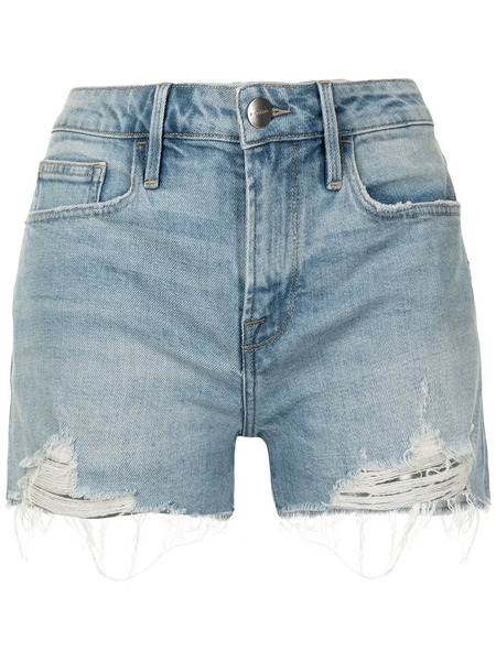  Frame Distressed Denim Shorts - Blue 