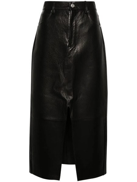  Frame Panelled Leather Midi Skirt - Black 