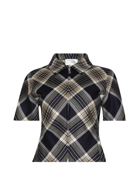  Frame Plaid Zip Short-sleeve Top - Blue 