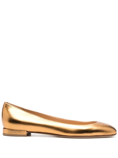 Francesco Russo Metallic Leather Ballerina Shoes - Gold 