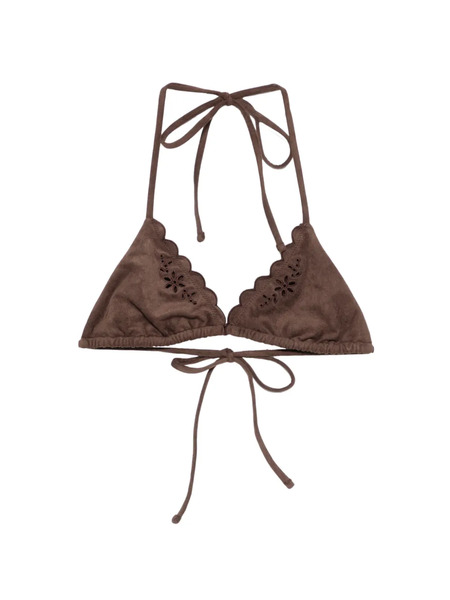  Frankies Bikinis Floral-appliqué Scalloped Bikini Top - Brown 