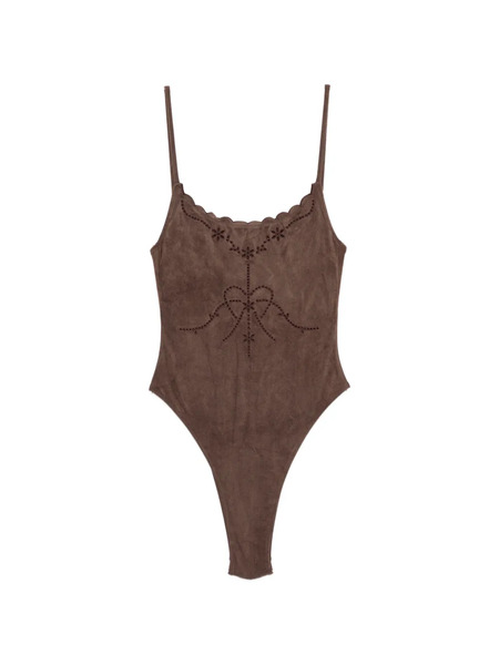  Frankies Bikinis Juliet Scalloped Embroidered Swimsuit - Brown 
