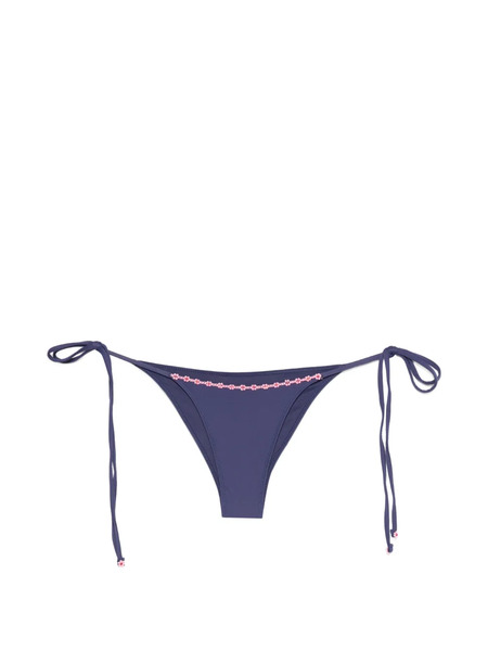  Frankies Bikinis Mackenzie Floral-embellished Tie-side Bikini Bottoms - Blue 