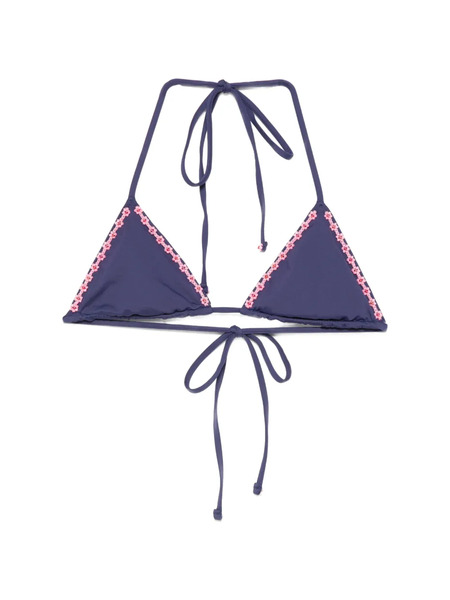  Frankies Bikinis Nick Floral-embellished Triangle Bikini Top - Blue 
