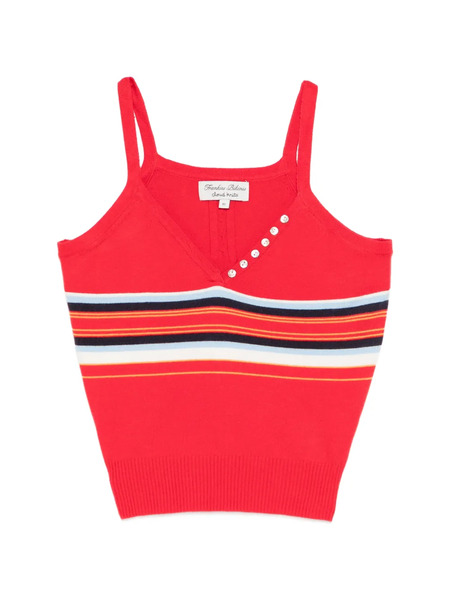  Frankies Bikinis Striped Button Tank Top - Red 