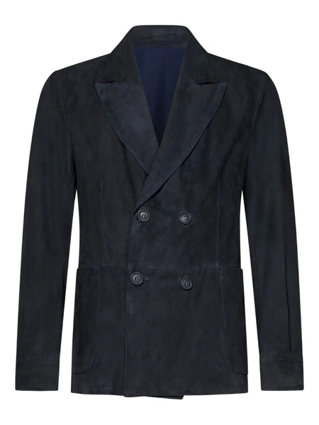  Franzese Collection Leather Double-breasted Blazer - Blue 