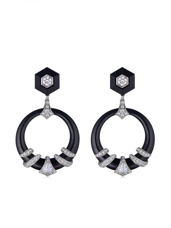  Fred Leighton 18kt Diamond Jade Coiled Dooorknocker Earrings - Silver 