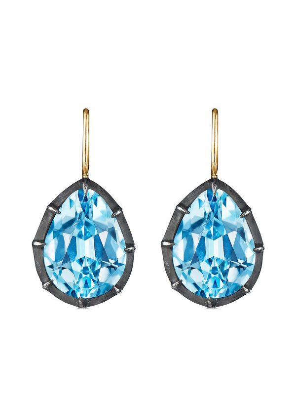  Fred Leighton 18kt Gold And Silver Collet Drop Topaz Earrings 