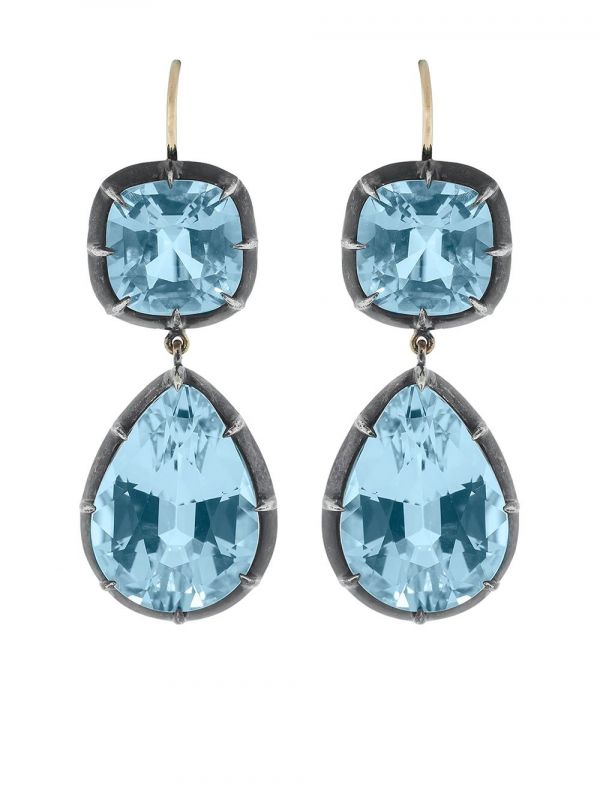  Fred Leighton 18kt Gold Double Drop Blue Topaz Earrings 