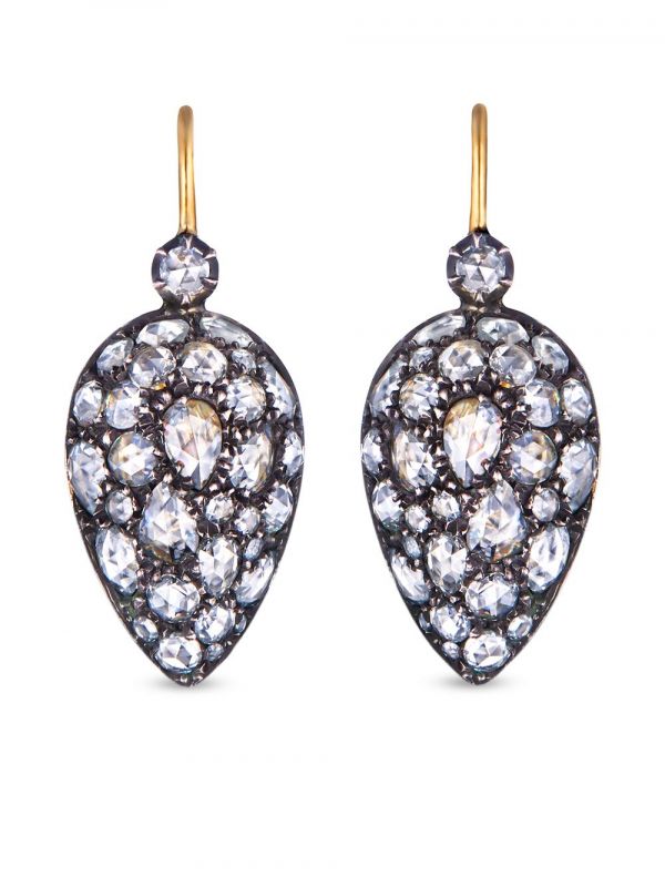  Fred Leighton 18kt Yellow Gold Diamond Bombe Inverted Teardrop Earrings 