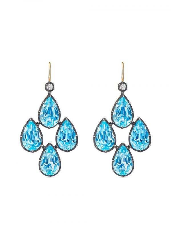  Fred Leighton Pear Shape Topaz Diamond Chandelier Earrings - Gold 