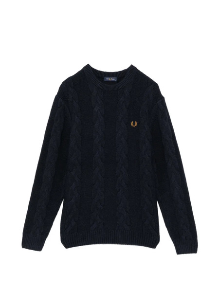  Fred Perry Cable Knit Crew Neck Sweater - Blue 