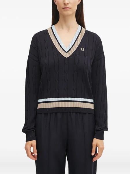  Fred Perry Cable-knit V-neck Sweater - Blue 