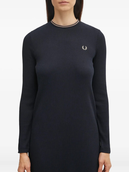  Fred Perry Logo-embroidered Ribbed-knit Midi Dress - Black 