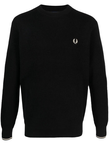  Fred Perry Waffle-knit Logo-embroidered Jumper - Black 