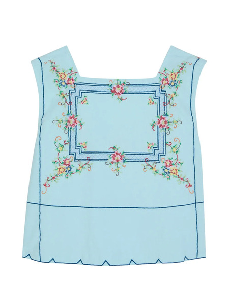  Free People Floral-embroidered Square-neck Top - Blue 