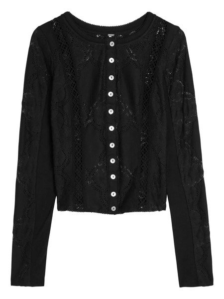  Free People Jae Lace Button Top - Black 