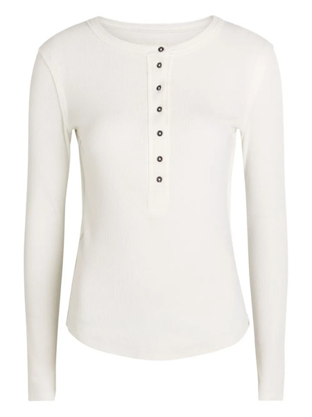  Free People Jamie Henley Button Ribbed Blouse - White 