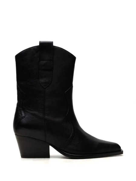  Free People Leather Cowboy Boots - Black 