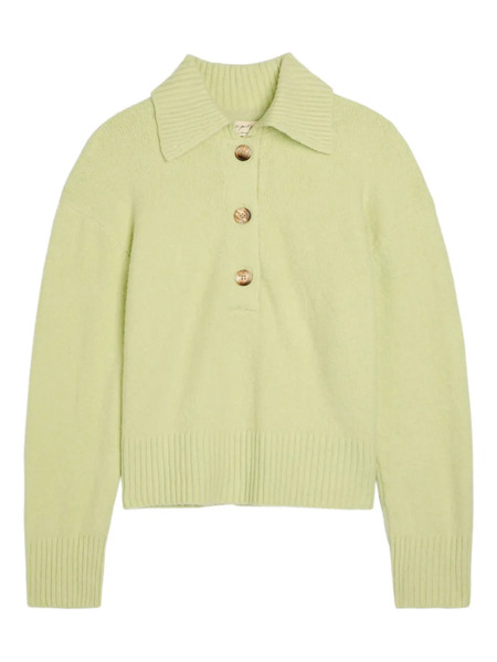  Free People Polo-collar Long-sleeve Sweater - Green 
