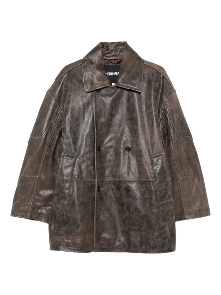  Frenken Double-breasted Leather Coat - Brown 