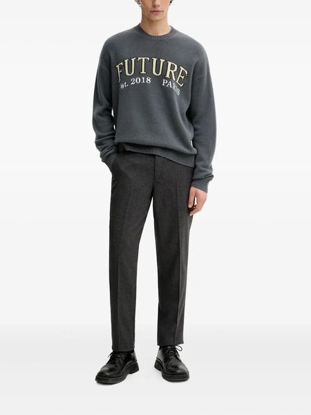  From Future Embroidered-logo Crew Neck Sweater - Grey 