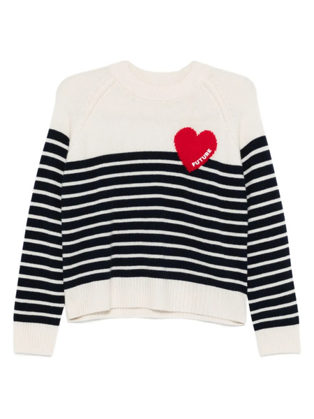  From Future Striped Heart-motif Sweater - White 