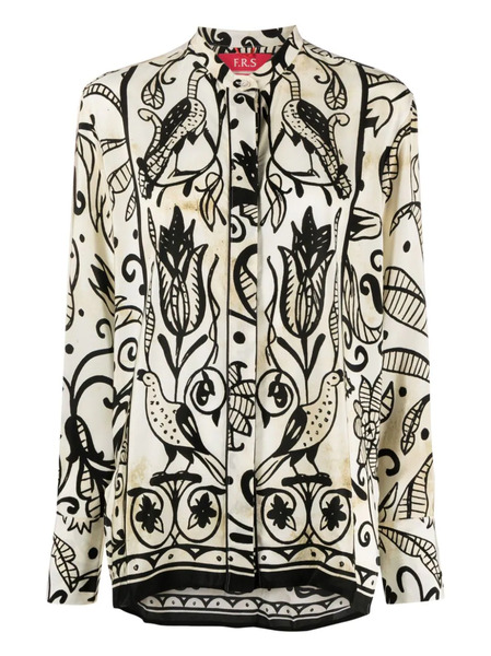  F.r.s For Restless Sleepers Floral-print Silk Pyjama Shirt - White 