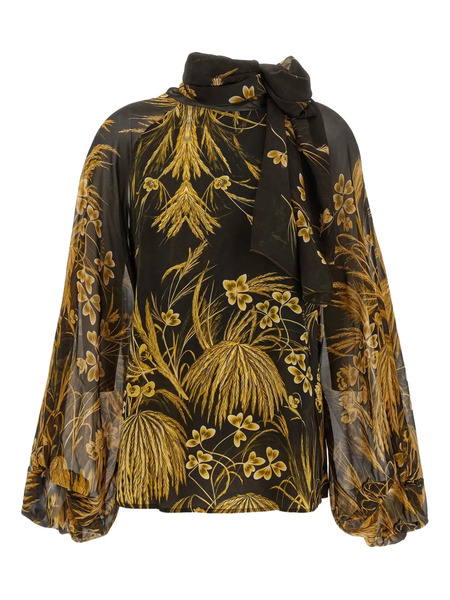  F.r.s For Restless Sleepers Floral-print Tie-neck Blouse - Black 