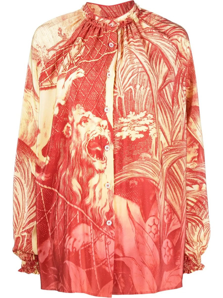  F.r.s For Restless Sleepers Graphic-print Silk Blouse - Red 