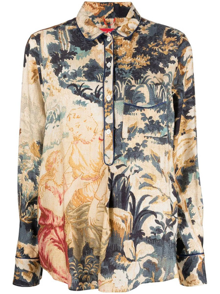  F.r.s For Restless Sleepers Pattered-jacquard Half-button Shirt - Blue 