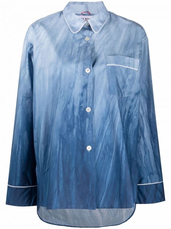  F.r.s For Restless Sleepers Pipe-trim Pajama Shirt - Blue 