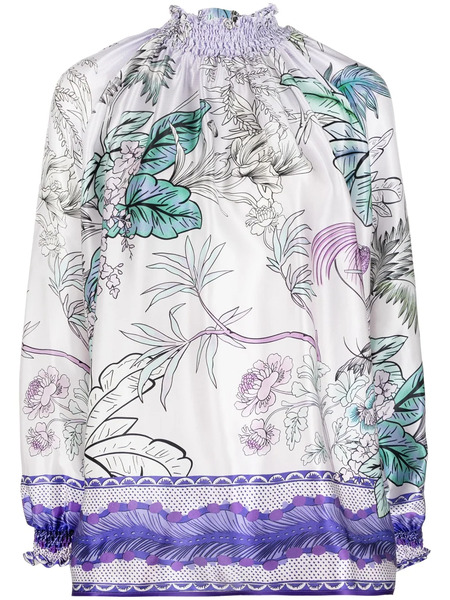  F.r.s For Restless Sleepers Shirred-neck Silk Blouse - Purple 
