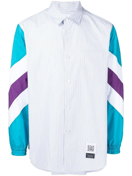  Fumito Ganryu Contrast-sleeve Striped Shirt - Blue 